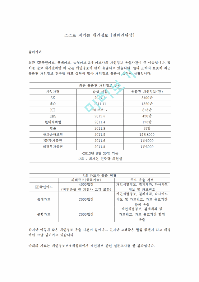 개인정보의 개념과 피해사례,피해구제현황 및 보호방법 분석.hwp