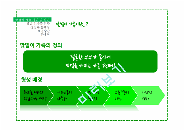 맞벌이 가족의 정의와 현황,장점,문제점,해결방안 및 한계점.pptx