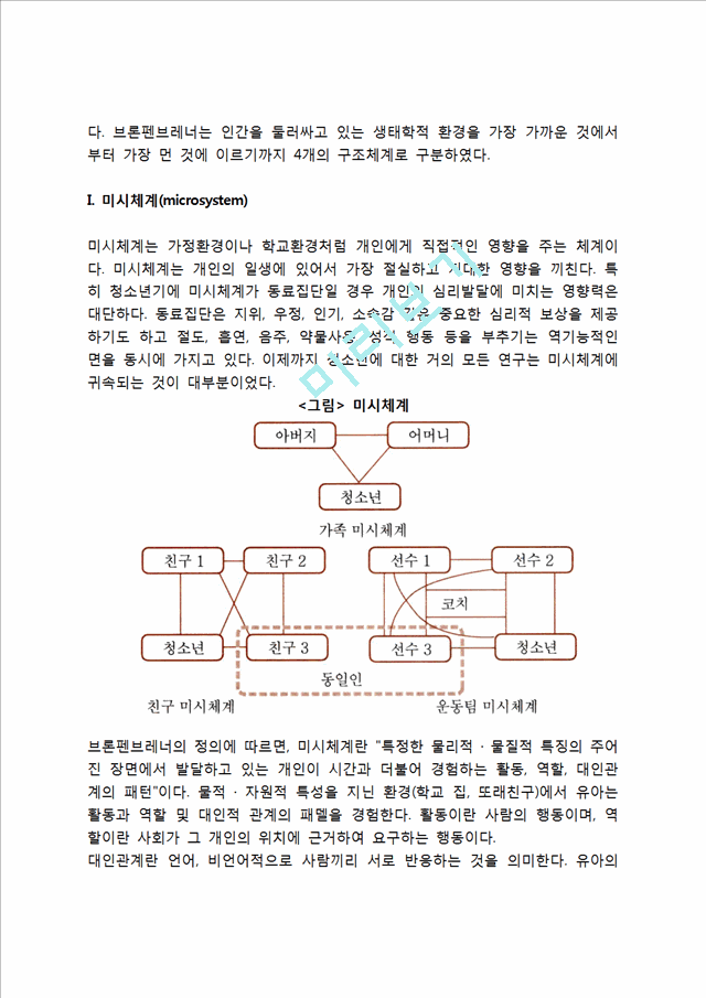 브론펜브레너의 생태학적 체계이론(미시체계, 중간체계, 외체계, 거시체계, 시간체계).hwp