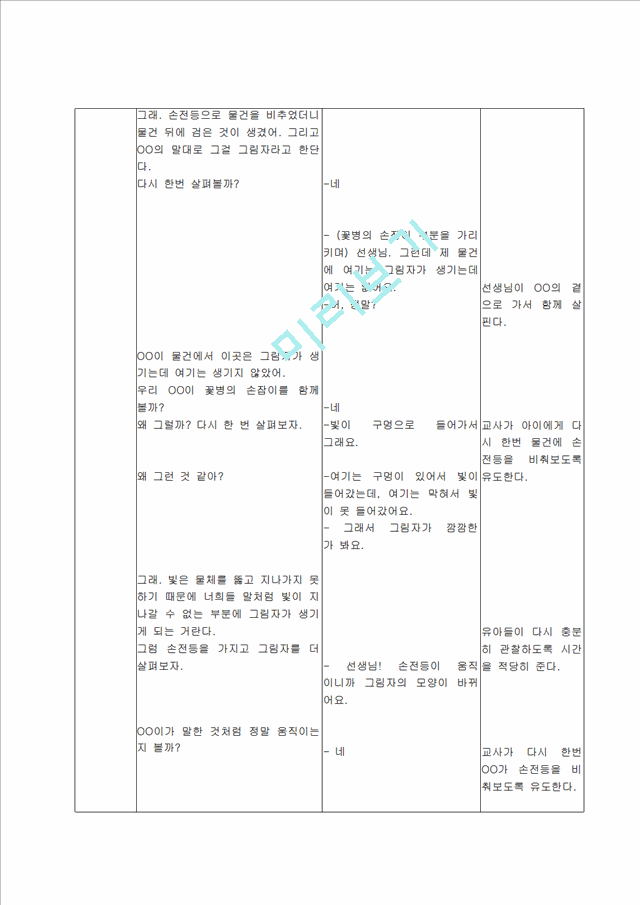 (어린이집 일일 수업 지도안) 어린이 활동계획안 (활동주제-빛과 그림자).hwp