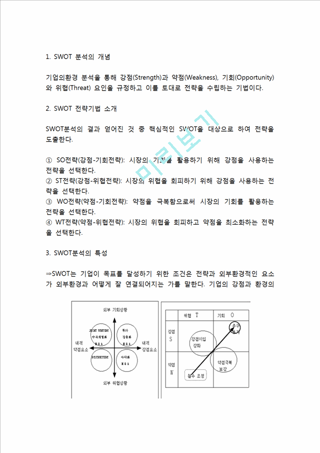 SWOT분석의 개념과 기업들의 SWOT분석사례 (유니클로,아시아나항공,코카콜라,이마트,처음처럼,스타벅스) 분석과 SWOT분석의 한계점연구.hwp