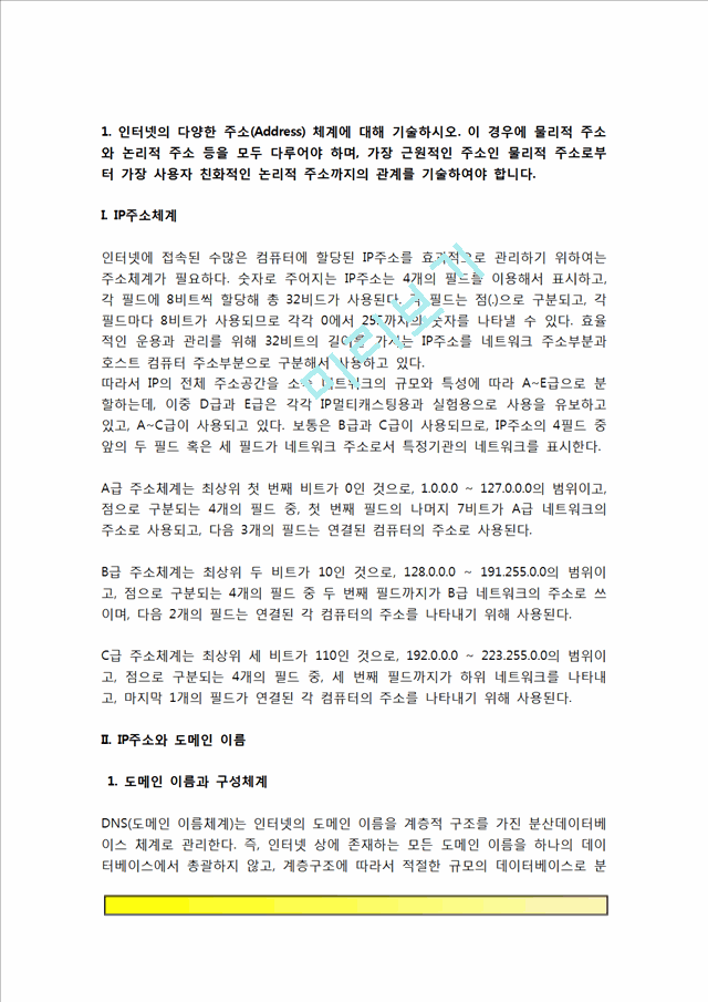 e-비즈니스)인터넷의 다양한 주소(Address) 체계에 대해 기술하시오. 이 경우에 물리적 주소와 논리적 주소 등을 모두 다루어야 하며, 가장 근원적인 주소인 물리적 주소로부터 .hwp