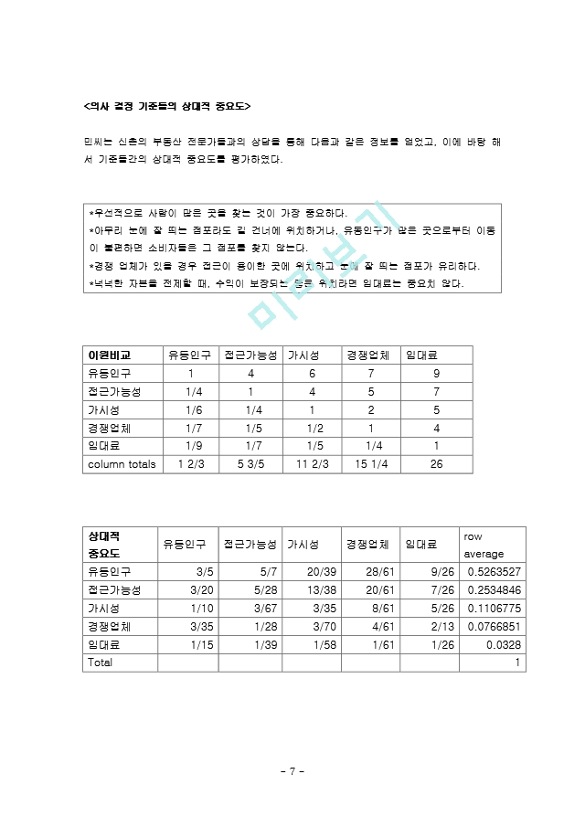 계층 분석법(AHP)을 이용한 아이스크림점 입지 문제.doc