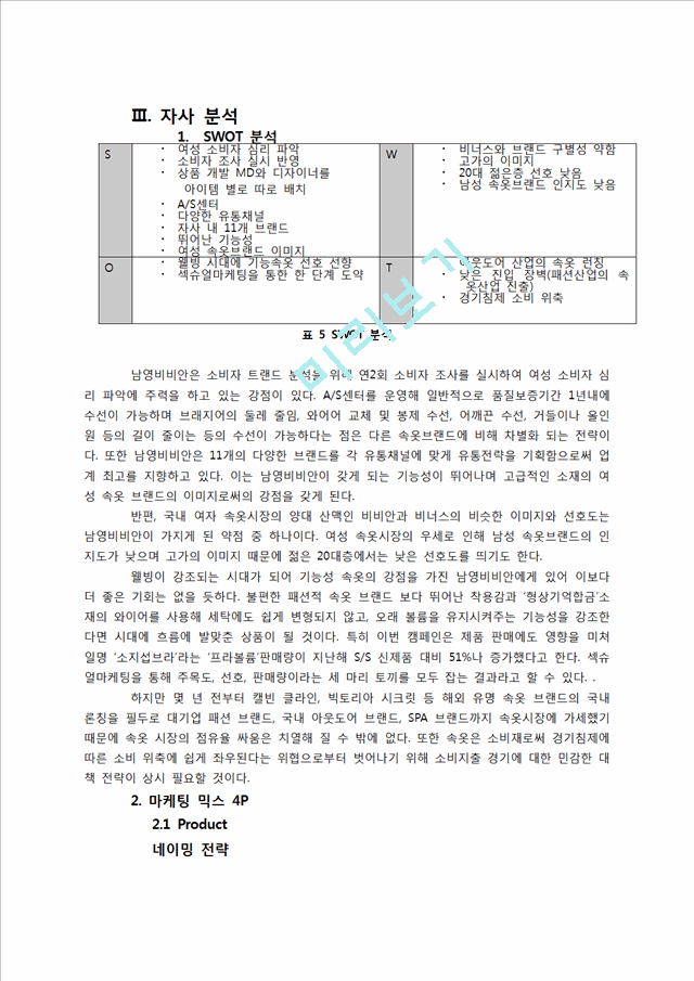 남영비비안 기업소개와 경쟁사분석,소비자트랜드,SWOT분석,4P분석 및 전략제안.hwp