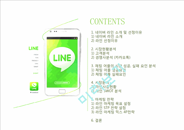 네이버 라인(LINE) 마케팅전략 분석과 라인 SWOT,STP,4P전략 (발표대본포함).pptx