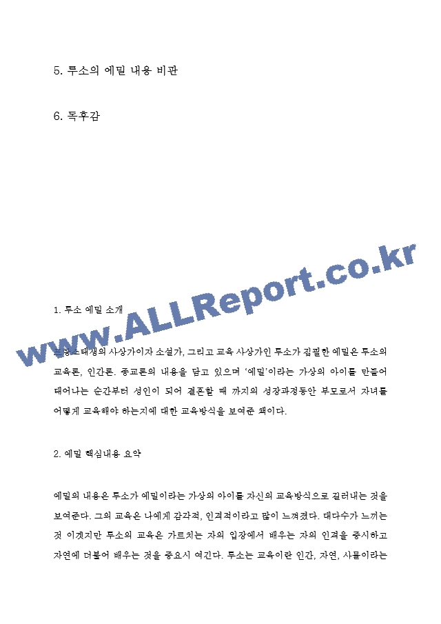 루소 에밀 핵심내용 요약 - 에밀 내용비판 - 가장 인상깊었던 내용과 나의생각  루소 에밀 독후감.hwp