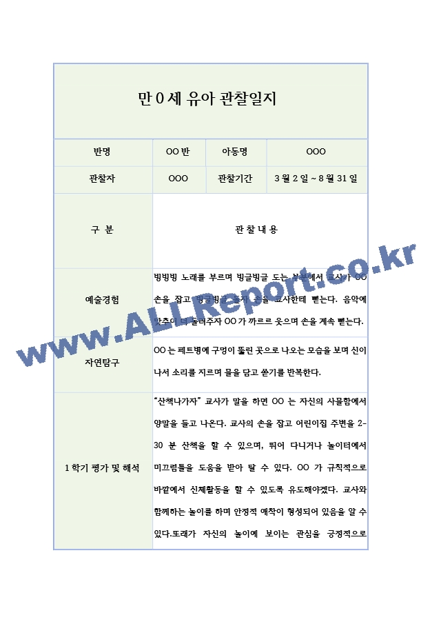 만0세 영아 행동 관찰일지 5명 (1학기 10페이지 분량).hwp