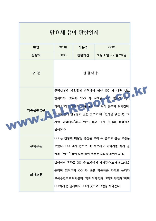 만0세 영아 행동 관찰일지 5명 (2학기 10페이지 분량).hwp