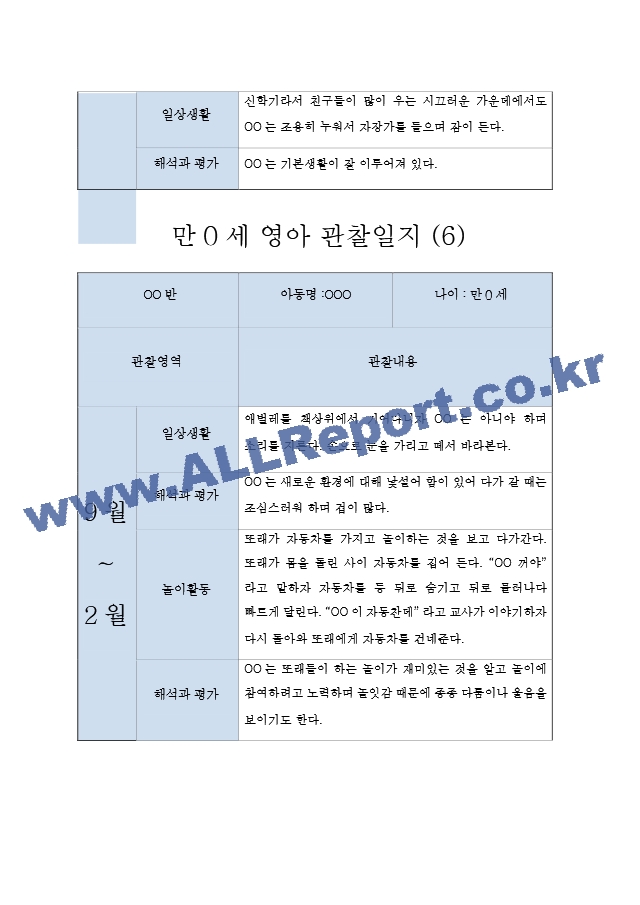 만0세 영아 2학기 관찰일지  일상,놀이활동 관찰일지  영아전담 어린이집 관찰일지.hwp