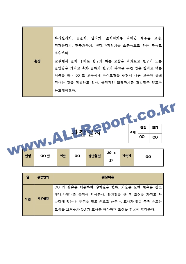 만0세 1월 관찰일지 3명 분량 (평가제,평가인증).hwp