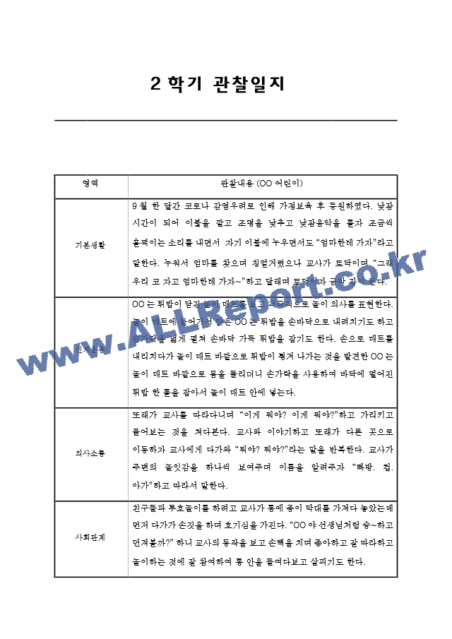 만0세 2학기 영아관찰기록 (5명대상 관찰평가 및 기록한 관찰일지).hwp