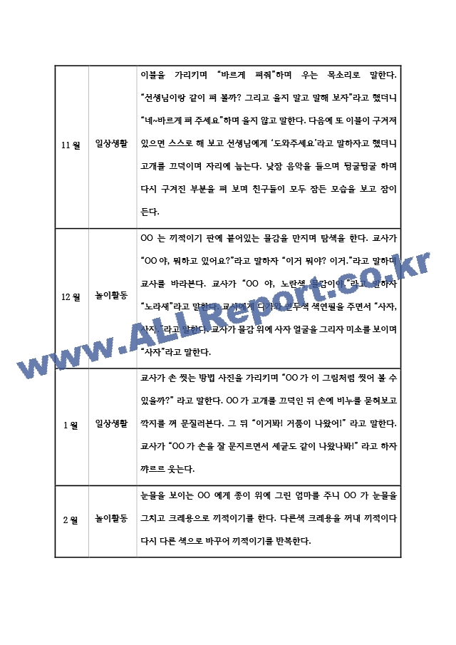 만1세 어린이집 2학기 관찰일지 및 발달종합평가 (놀이활동일상생활 영역).hwp