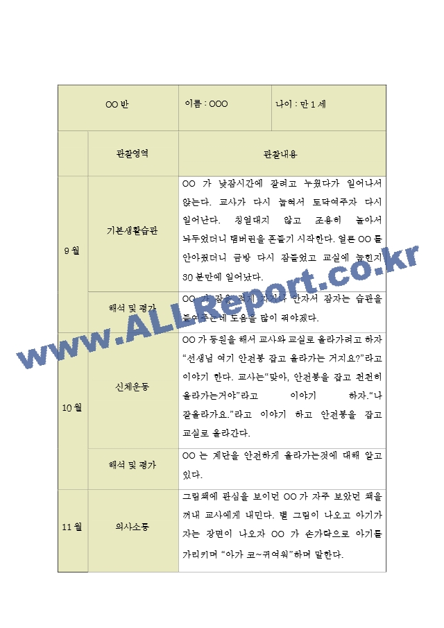 만1세 영역별 2학기 영아 관찰일지 5명 10페이지.hwp