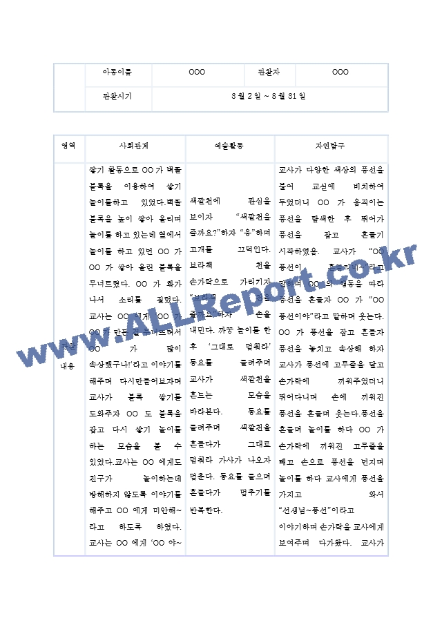 만1세 1학기 2학기 관찰일지 및 발달평가 1년치 (5명 20페이지 분량, 매우 상세합니다).hwp