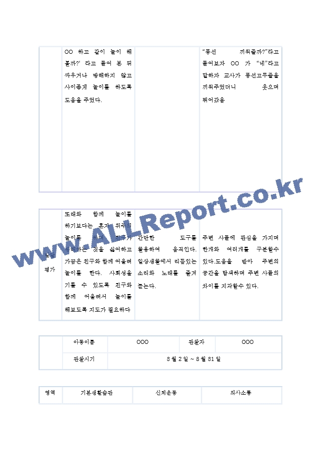 만1세 1학기 2학기 관찰일지 및 발달평가 1년치 (5명 20페이지 분량, 매우 상세합니다).hwp