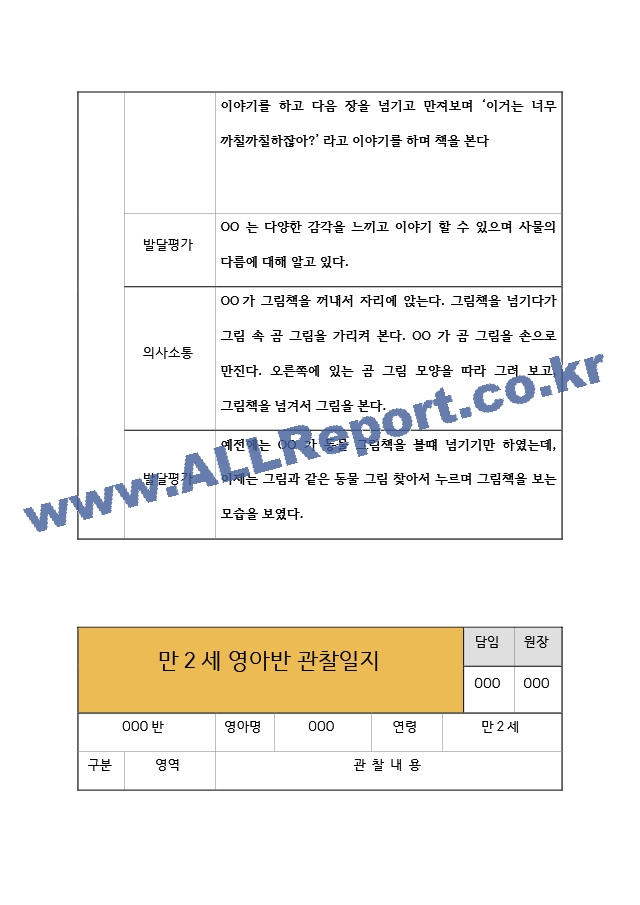 만2세 영아반 2학기 관찰일지  관찰일지＋발달평가  10Page 분량 관찰일지.hwp