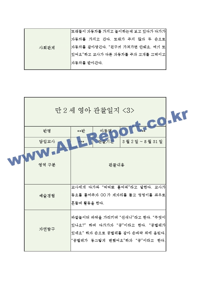 만2세 1학기 영아 관찰일지 (5명 10페이지관찰내용＋평가).hwp