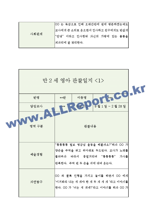 만2세 2학기 영아 관찰일지 (5명 10페이지관찰내용＋평가).hwp