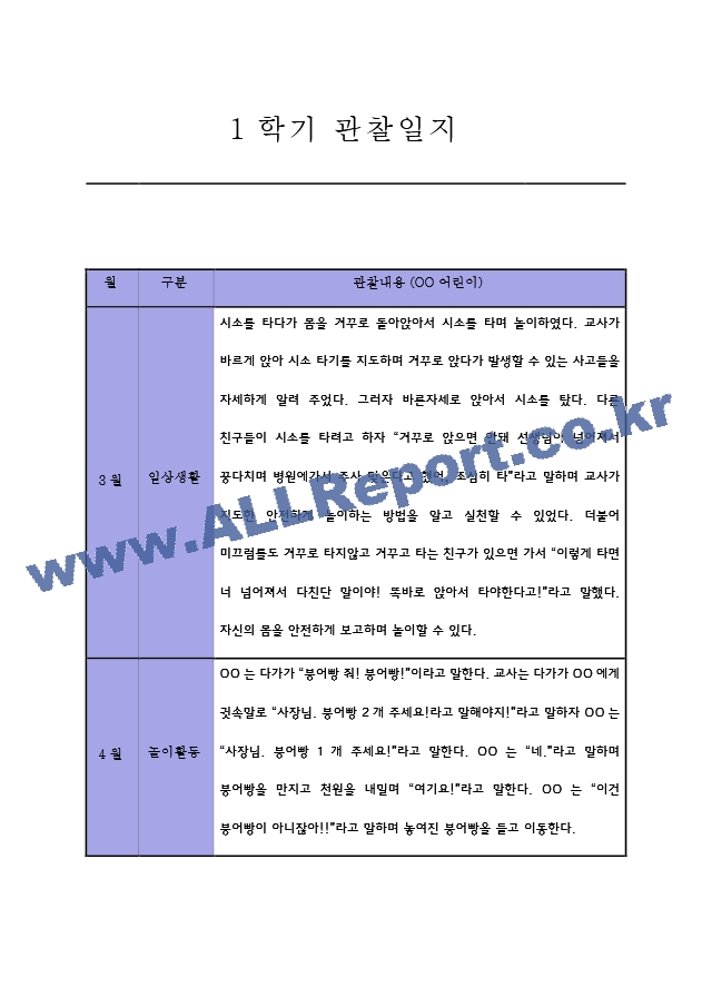 만3세 1년 관찰일지 5명 10페이지 (만3세 유아관찰기록,유아관찰일지).zip