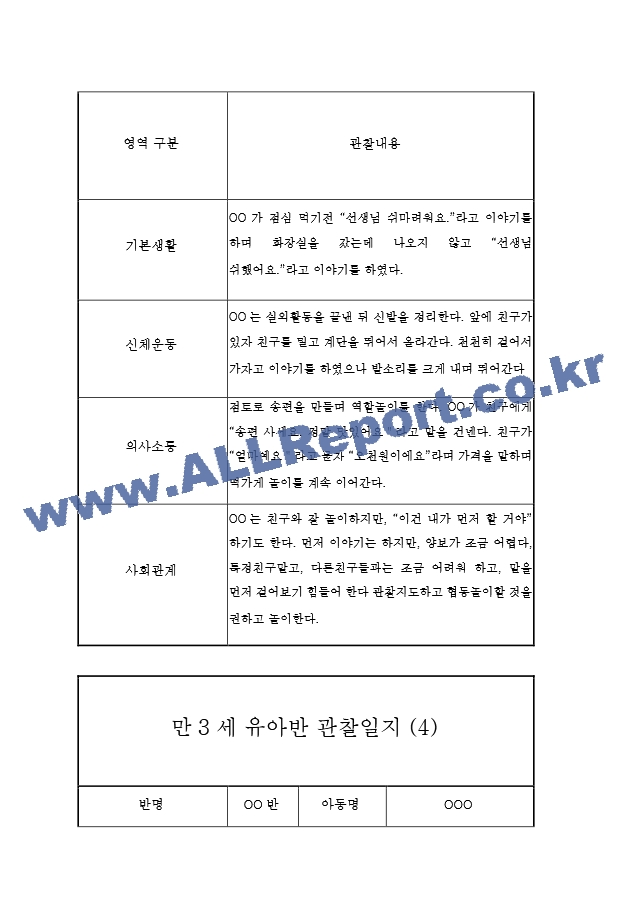 만3세 5명 관찰일지 (2학기 6개영역 관찰일지와 발달평가, 10Page분량).hwp