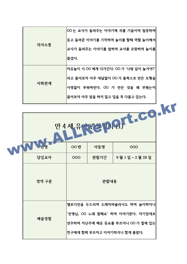 만4세 2학기 유아 관찰일지 (5명 10장분량).hwp