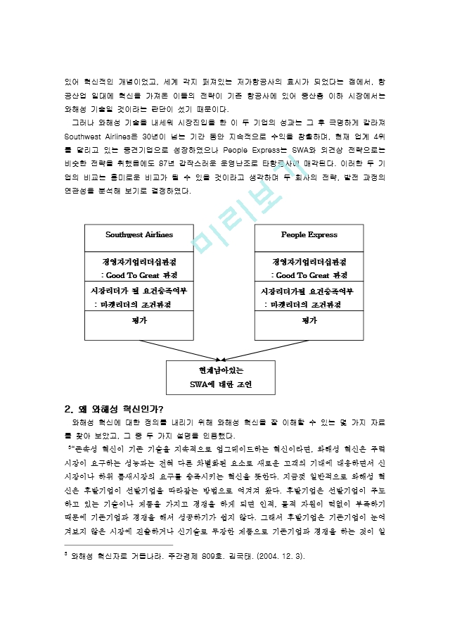 미국 사우스웨스트 항공사(Southwest Airlines)의 성공과 피플 익스프레스 (People Express) 의 실패 사례 비교분석.doc