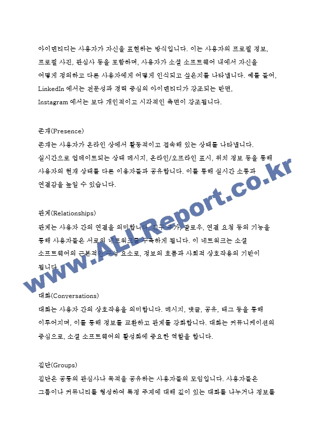 미디어영상4 소셜미디어 공유경제를 추구하는 국내 소셜미디어 서비스들을 조사하고 이들이 제공하는 소셜 소프트웨어의 구성요소들 아이덴티디 존재 관계 대화 집단 평판 공유 을 구체적으로 분석.hwp