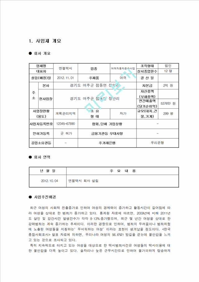 사업계획서- 여성전용 택시(경차택시) 업체 창업 사업계획서.hwp