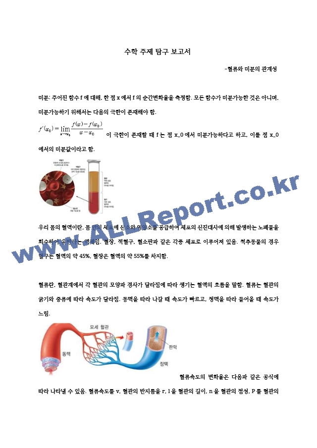 수학주제탐구보고서 혈류속도와 미분 관계 최종본.hwp