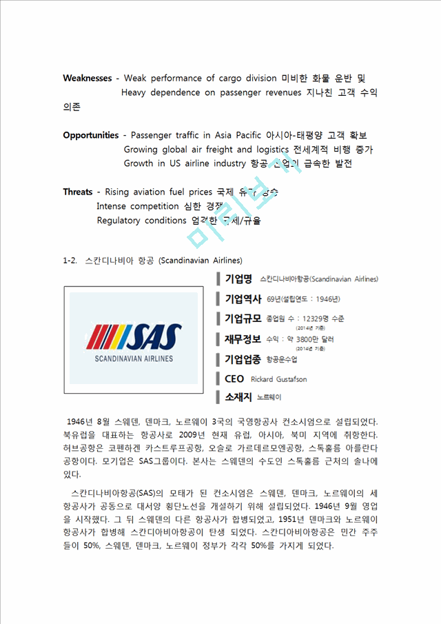 스칸디나비아항공 vs 델타항공 기업분석과 위기상황분석및 두기업의 위기극복위한 경영전략분석 레포트.hwp