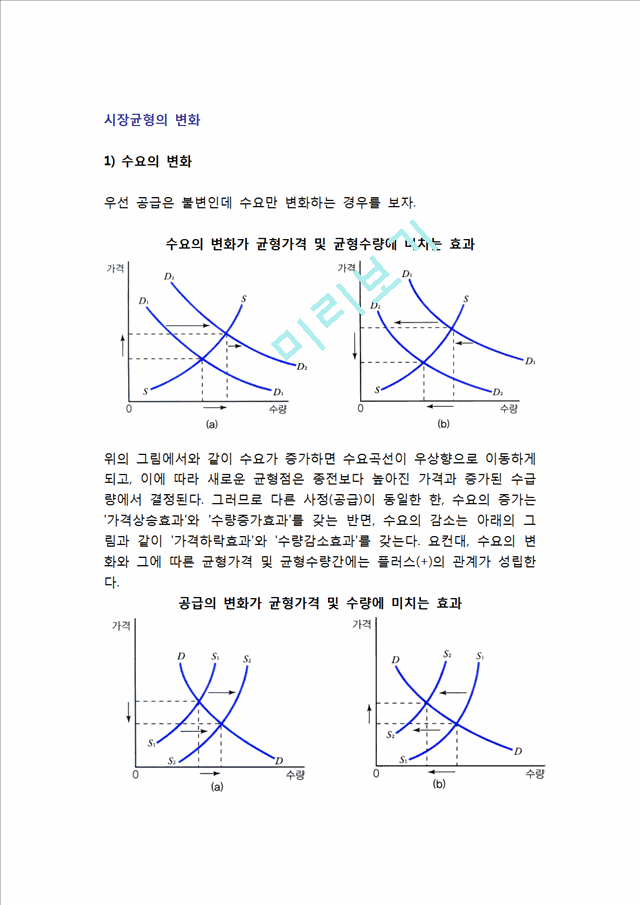 시장균형의 변화(수요와 공급의 변화).hwp