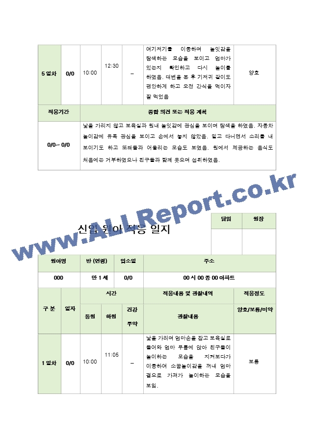 신입원아 적응일지 만 1세  5명.hwp