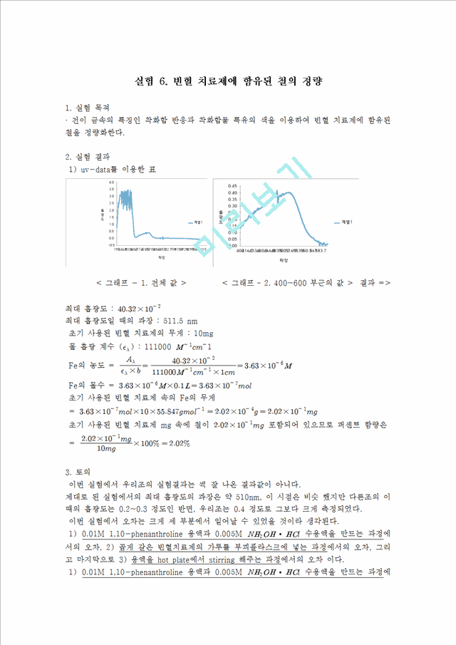 실험6빈혈치료제에함유된철의정량.hwp