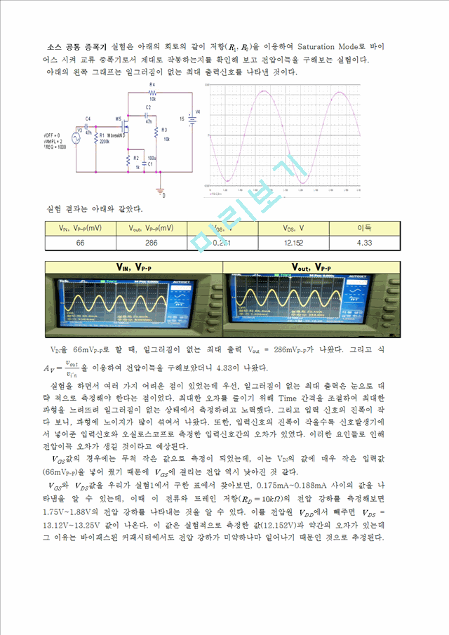 실험9결과보고서. MOSFET 소스 공통 증폭기.hwp