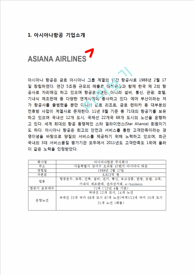 아시아나항공 기업분석과 성공요인,SWOT분석& 아시아나항공 마케팅전략,경영전략,서비스전략 사례분석& 아시아나항공 향후전략제안.hwp