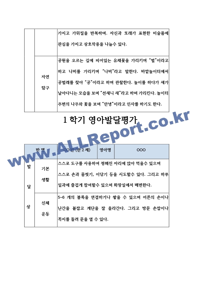 어린이집 만2세 1학기 영아 발달평가 (표준보육과정  평가인증A).hwp