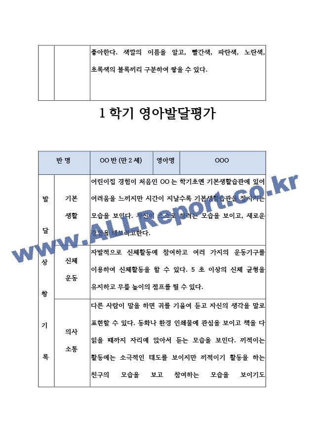 어린이집 만2세 1학기 영아 발달평가 (표준보육과정  평가인증A).hwp