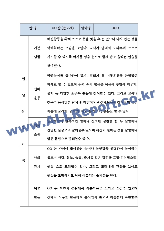 어린이집 만2세 2학기 영아 발달평가 (표준보육과정  평가인증A).hwp