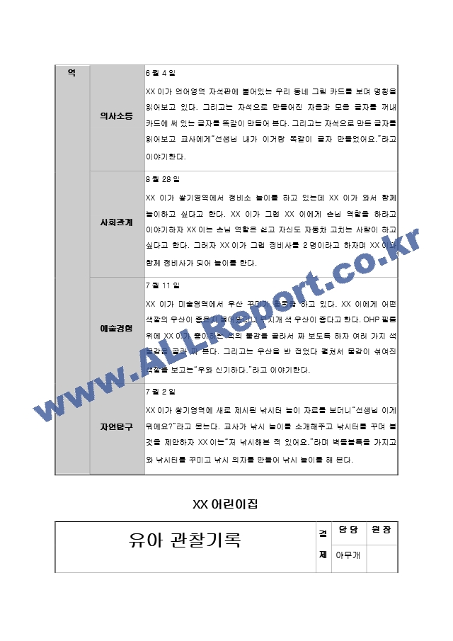 어린이집 유치원 만3,4,5세, 5,6,7세 2분기(6,7,8월) 유아 관찰일지(15명).hwp