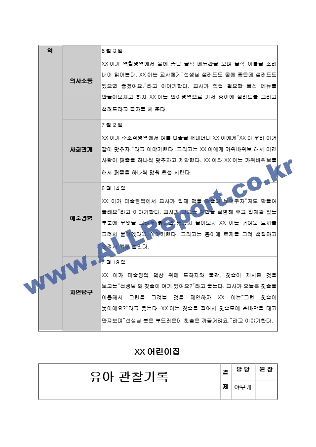 어린이집 유치원 만3,4,5세, 5,6,7세 2분기(6,7,8월) 유아 관찰일지(15명).hwp