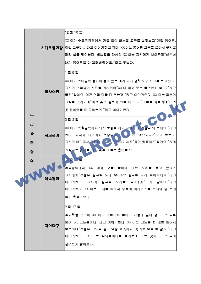 어린이집 유치원 만3,4,5세, 5,6,7세 4분기(12,1,2월) 유아 관찰일지(14명).hwp