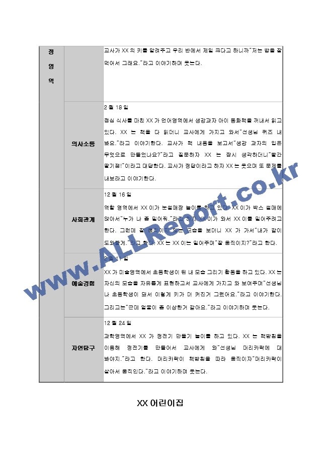 어린이집 유치원 만3,4,5세, 5,6,7세 4분기(12,1,2월) 유아 관찰일지(14명).hwp