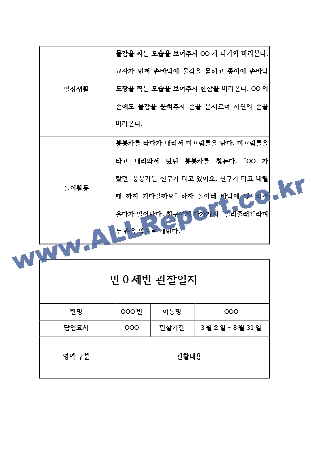 어린이집 1년 (3월~2월) 만0세 관찰일지 및 1년 발달평가 5명 20page.hwp