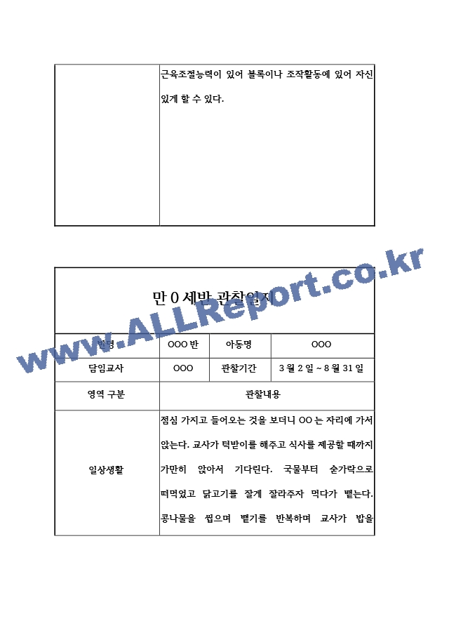 어린이집 1년 (3월~2월) 만0세 관찰일지 및 1년 발달평가 5명 20page.hwp