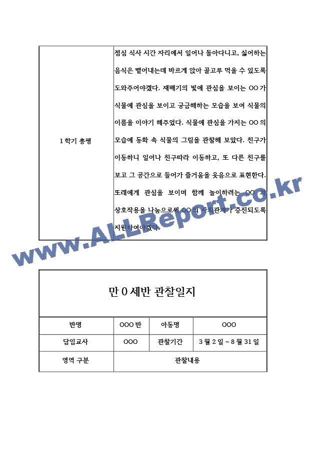 어린이집 1년 (3월~2월) 만0세 관찰일지 및 1년 발달평가 5명 20page.hwp