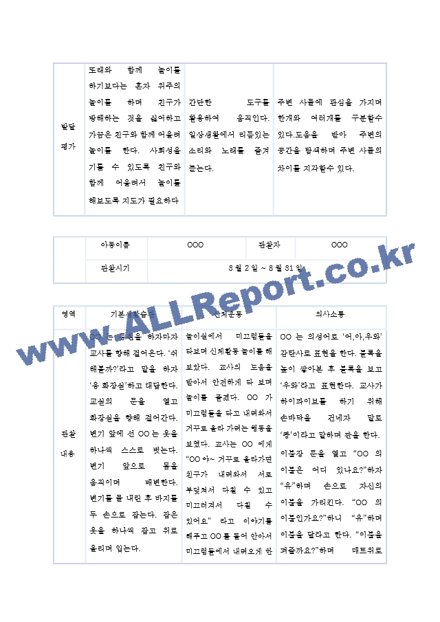 어린이집 1학기 만1세 관찰일지 및 발달평가 (5명분량,매우 상세합니다).hwp