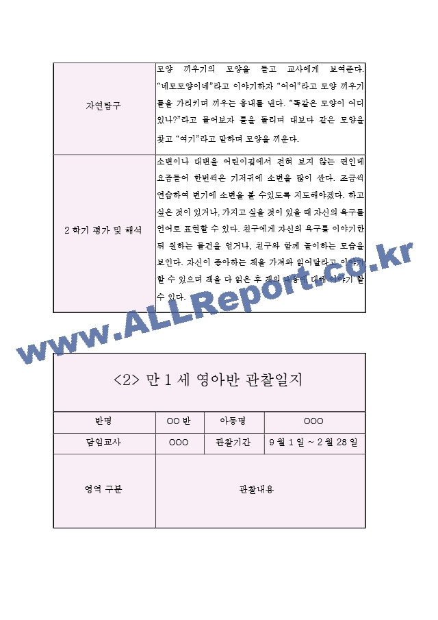 영아관찰일지 아동관찰일지 - 만1세 2학기 (5명 10Page).hwp