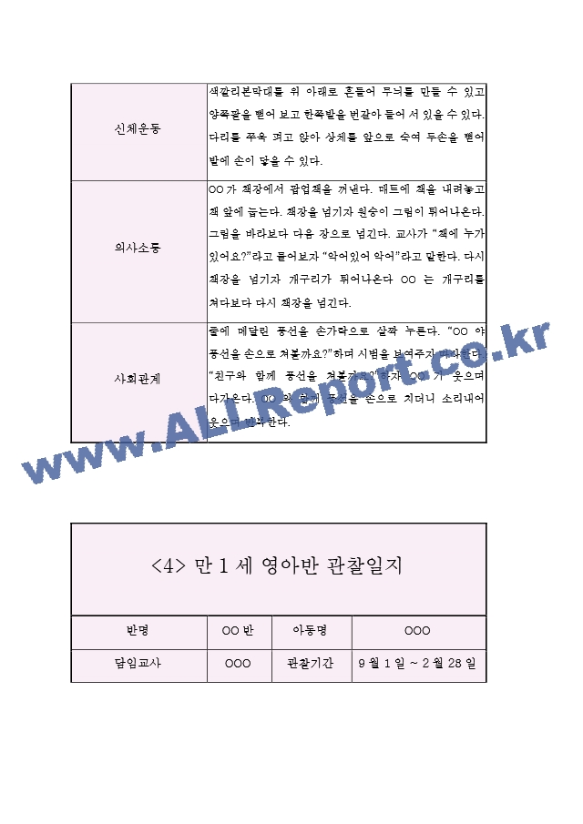 영아관찰일지 아동관찰일지 - 만1세 2학기 (5명 10Page).hwp