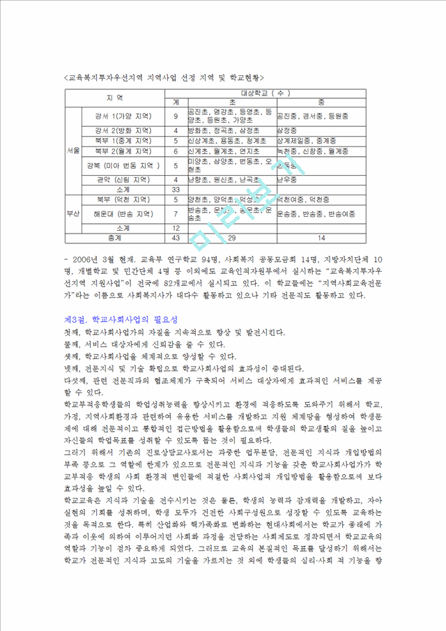 우리나라 학교사회복지 실시현황과 과제 및 방안.hwp