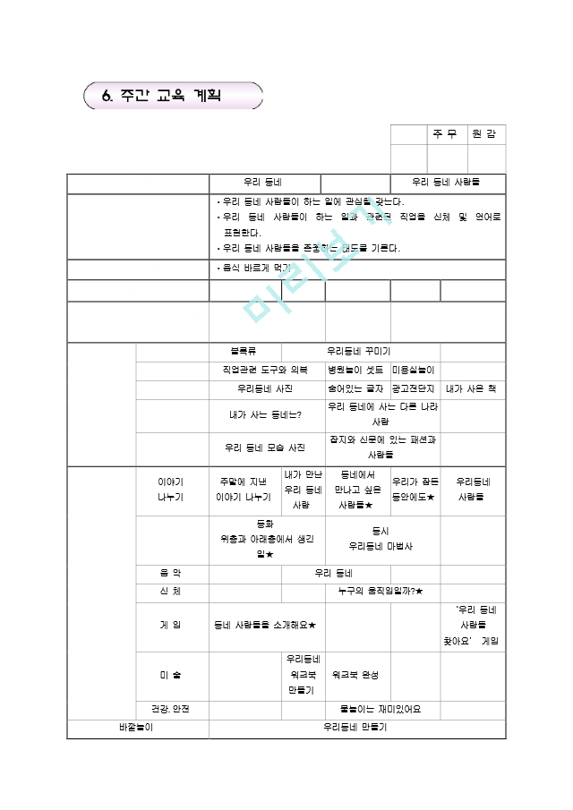 유치원 수업안, 지도안(우리 동네 주제).hwp